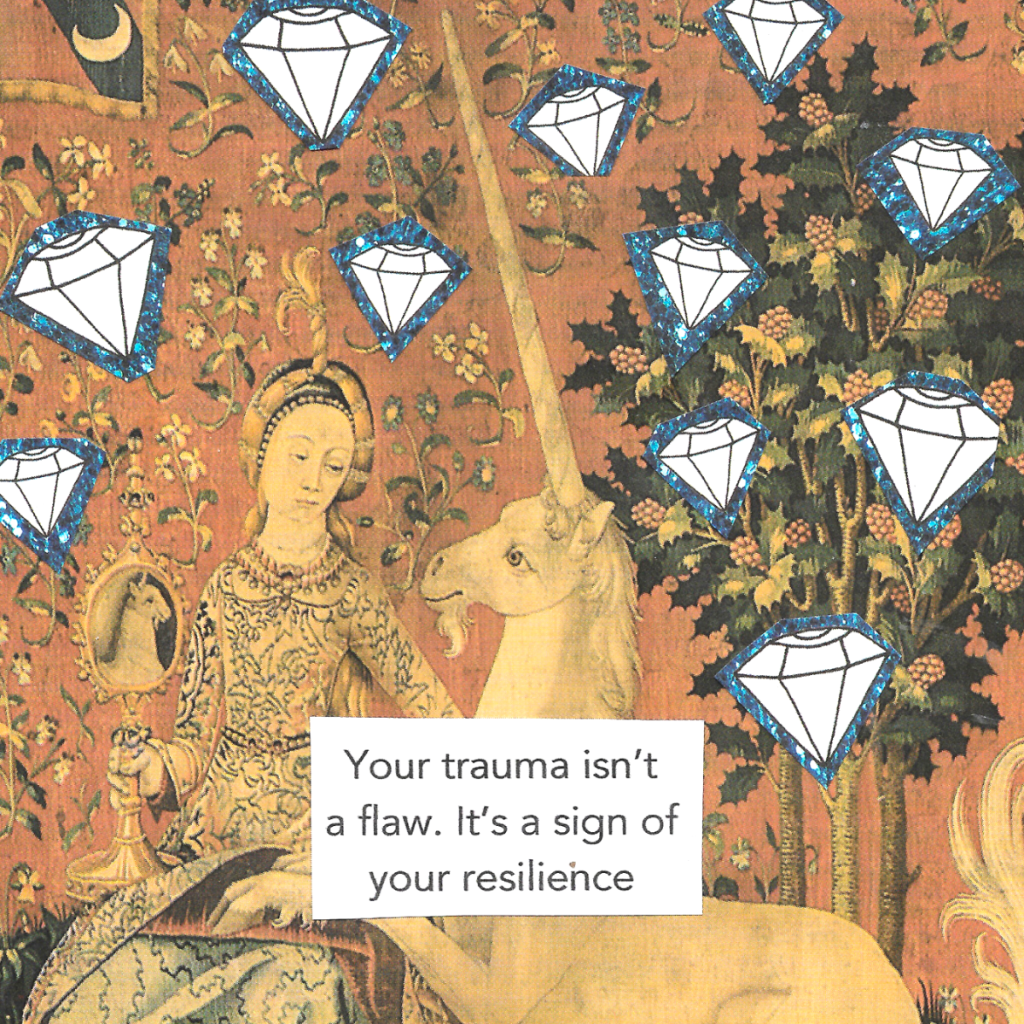 An affirmation collage by Margeaux using the Lady and the Unicorn tapestry.